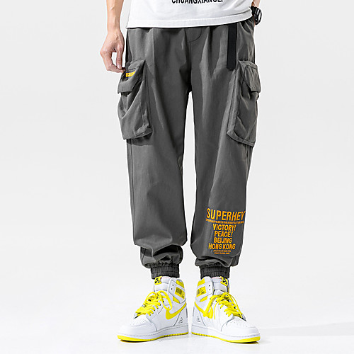 

Men's Casual / Sporty Athleisure Breathable Outdoor Sports Sport Daily Pants Tactical Cargo Pants Letter Full Length Drawstring Pocket Gray Green ArmyGreen Black
