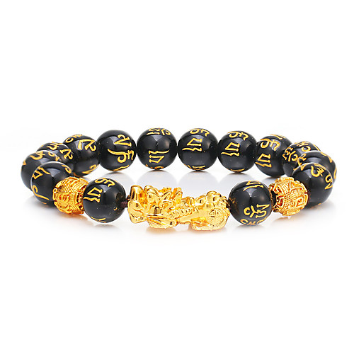 

imitation obsidian gold-plated brave bracelet men's and women's six-character proverbs prayer beads bracelet