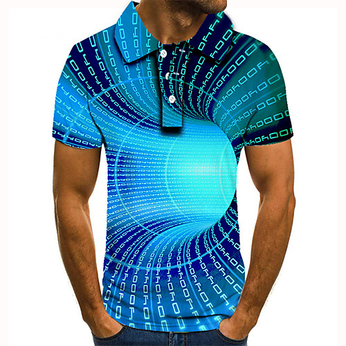 

Men's Golf Shirt Tennis Shirt 3D Print Optical Illusion Geometry Button-Down Short Sleeve Street Tops Casual Fashion Cool Blue / Sports