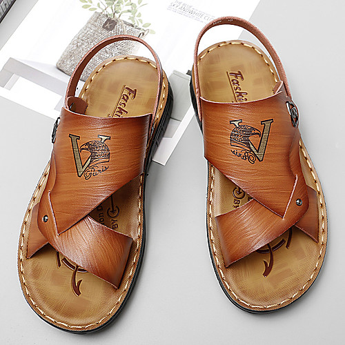 

Men's Sandals Casual Beach Daily Walking Shoes PVC PU Breathable Non-slipping Wear Proof Black Yellow Summer