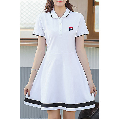 

Women's Sports Dress Short Mini Dress White Black Navy Blue Short Sleeve Striped Letter Print Summer Shirt Collar Casual 2021 M L XL XXL