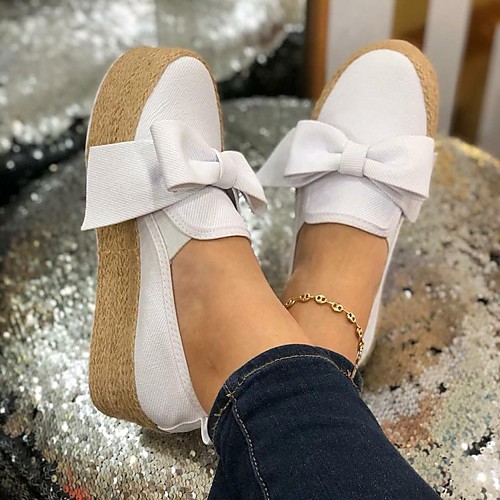 

Women's Boat Shoes Espadrilles Block Heel Round Toe Canvas Striped Solid Colored White / Blue White Yellow
