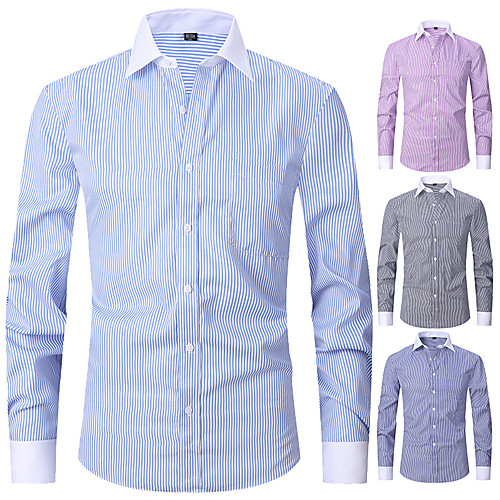

Men's Shirt Solid Colored Button-Down collared shirts Long Sleeve Casual Tops Cotton Business Basic Casual A B C / Work