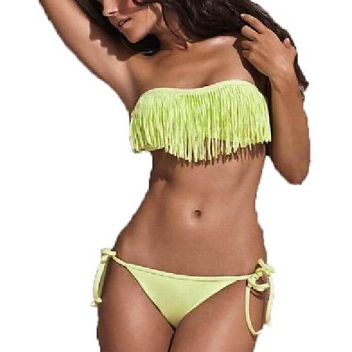 

Women's Bikini 2 Piece Swimsuit Drawstring Tassel Solid Color Purple Yellow Swimwear Bathing Suits Cute Sweet