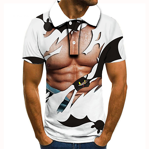 

Men's Golf Shirt Tennis Shirt 3D Print Graphic Prints Muscle Button-Down Short Sleeve Street Tops Casual Fashion Cool White / Sports