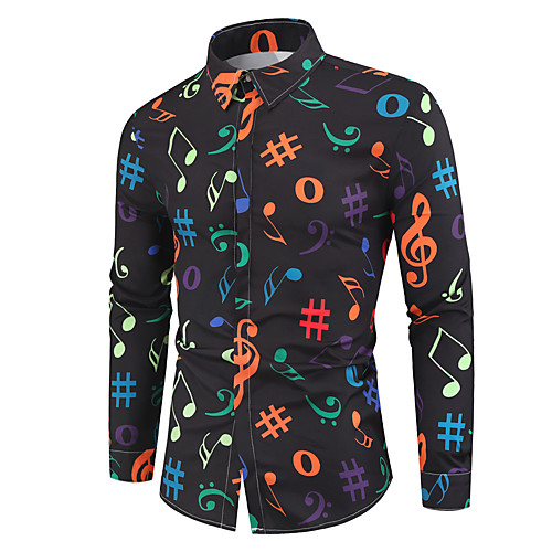 

Men's Shirt Graphic Long Sleeve Casual Tops Fashion Classic Collar Black