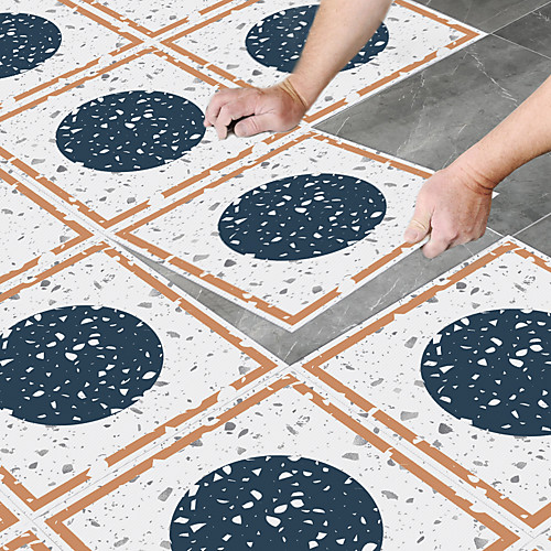 

8pcs Creative Kitchen Bathroom Living Room Floor Stickers Non-slip Waterproof Wear-resistant Peacock Blue Terrazzo Floor Stickers