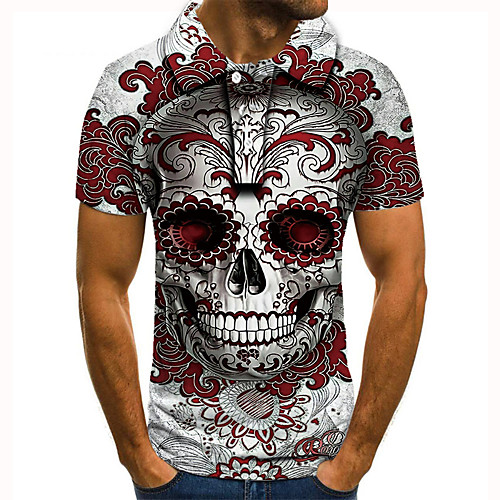 

Men's Golf Shirt Tennis Shirt 3D Print Floral Graphic Prints Skull Button-Down Short Sleeve Street Tops Casual Fashion Cool White / Sports