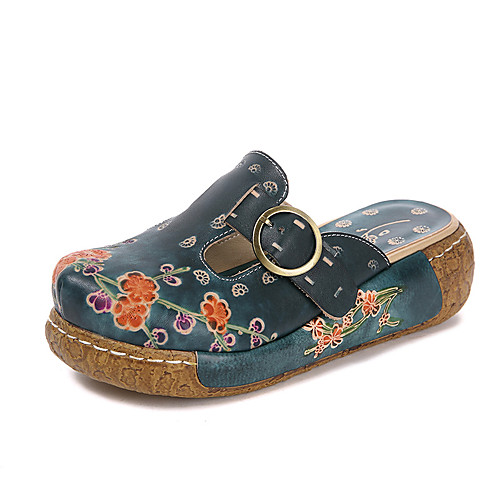 

Women's Sandals Vintage Clogs Leather Flower Solid Colored Blue