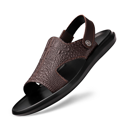 

Men's Sandals Leather Shoes Flat Sandals Casual Classic Beach Daily Outdoor Nappa Leather Cowhide Breathable Non-slipping Wear Proof Booties / Ankle Boots Black Brown Spring Summer