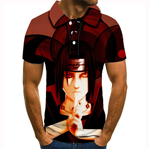 

Men's Golf Shirt 3D Print Anime Graphic Prints Button-Down Short Sleeve Street Tops Casual Fashion Cool Red / Sports