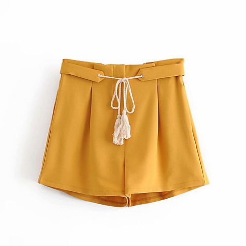 

Women's Fashion Casual / Sporty Comfort Casual Daily Shorts Pants Plain Full Length Tassel Fringe Elastic Drawstring Design Yellow