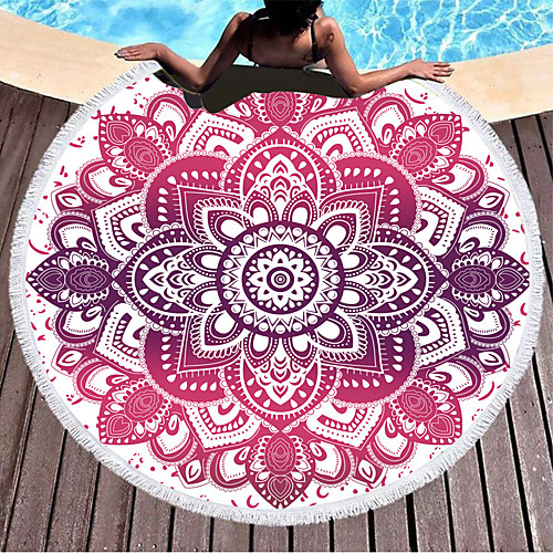 

factory direct sale round printed beach towel, microfiber plus tassel, soft hand feel, customizable logo mandala