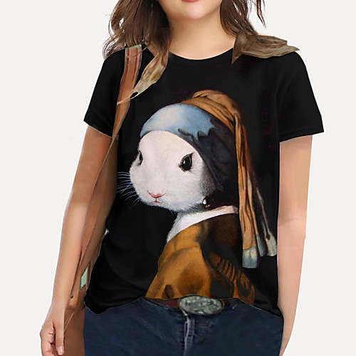 

Women's Plus Size Tops T shirt Graphic Animal Print Short Sleeve Crewneck Basic Black Big Size XL XXL 3XL 4XL 5XL
