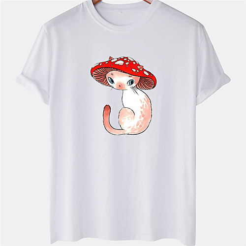 

Men's Unisex Tee T shirt Hot Stamping Cat Mushroom Plus Size Short Sleeve Casual Tops 100% Cotton Basic Designer Big and Tall White Black Khaki