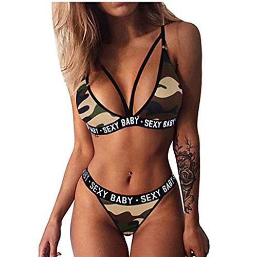 

oldlover sexy camo swimsuits for women bikini strappy swimsuit bathing suit lace up top push up padded brapanties set