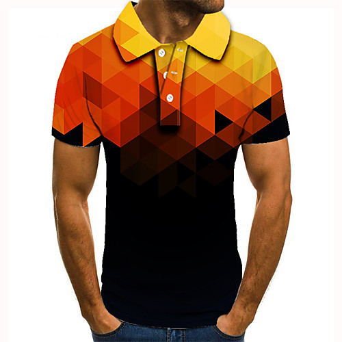 

Men's Golf Shirt 3D Print Geometric Argyle Button-Down Short Sleeve Street Tops Casual Fashion Cool Orange / Sports