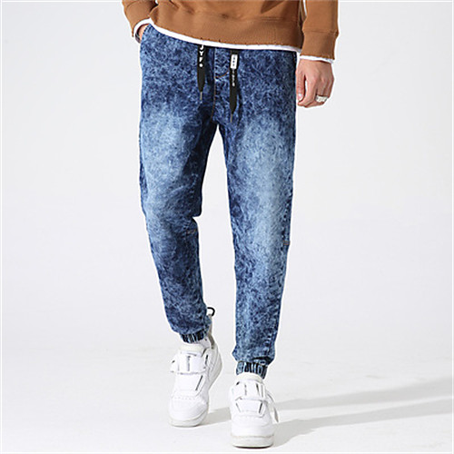 

Men's Chino Jeans Pants Solid Color Ankle-Length Black Blue