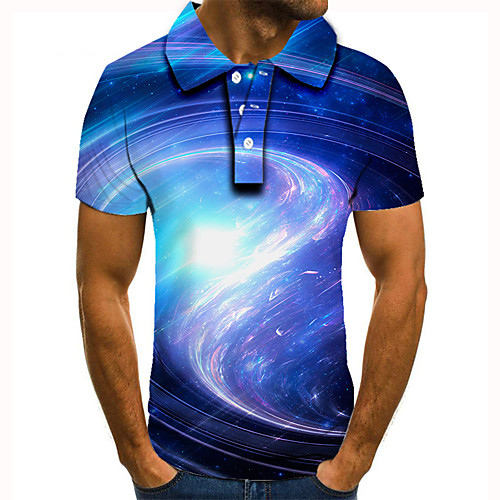 

Men's Golf Shirt Tennis Shirt 3D Print Graphic Prints Interstellar Button-Down Short Sleeve Street Tops Casual Fashion Cool Blue / Sports
