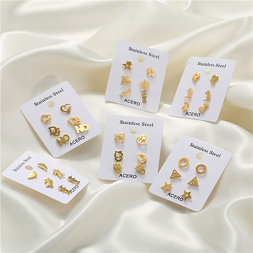 

earrings set simple fashion stainless steel earrings set flower fox elephant five-pointed star butterfly earrings 3 pairs set