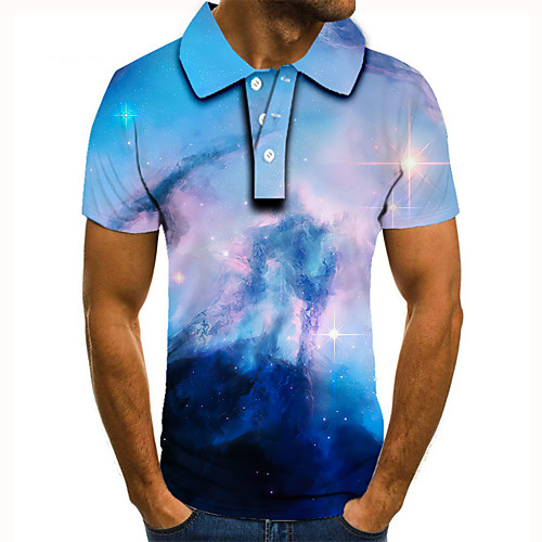 

Men's Golf Shirt 3D Print Graphic Prints Starry Sky Button-Down Short Sleeve Street Tops Casual Fashion Cool Blue / Sports
