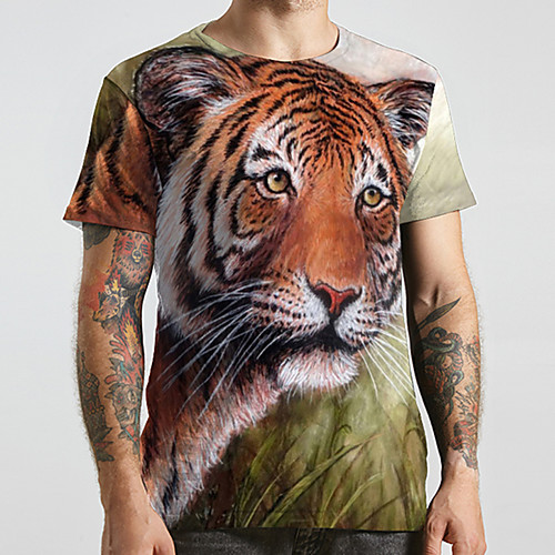 

Men's Unisex Tee T shirt Shirt 3D Print Graphic Prints Tiger Animal Plus Size Print Short Sleeve Casual Tops Fashion Designer Big and Tall Round Neck Green / Sports / Summer
