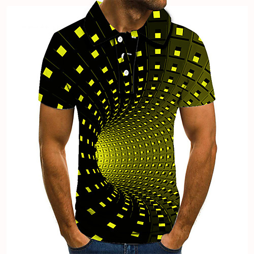 

Men's Golf Shirt 3D Print 3D Graphic Prints Button-Down Short Sleeve Street Tops Casual Fashion Cool Yellow / Sports