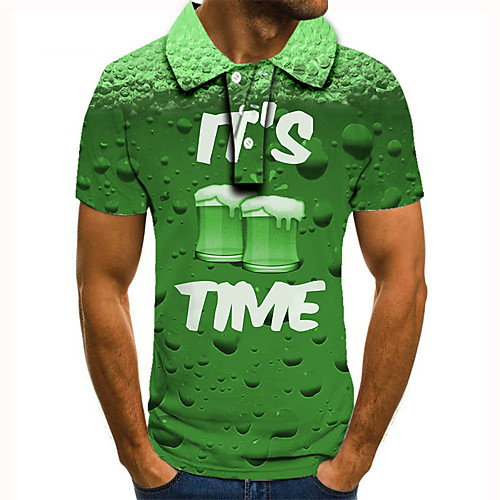 

Men's Golf Shirt Tennis Shirt 3D Print Graphic Prints Beer Letter Button-Down Short Sleeve Street Tops Casual Fashion Cool Green / Sports