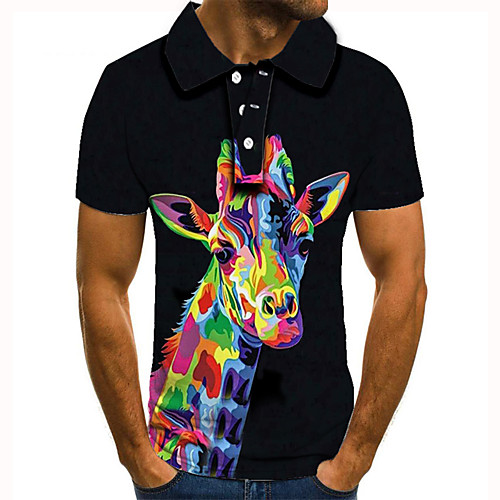 

Men's Golf Shirt 3D Print Graphic Prints Giraffe Animal Button-Down Short Sleeve Street Tops Casual Fashion Cool Black / Sports