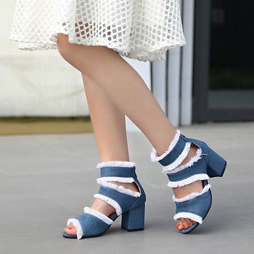 

Women's Sandals Chunky Heel Peep Toe PU Synthetics Black Blue Gray