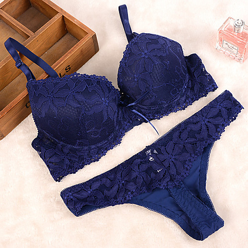 

Women's Bra & Panty Set Underwire Bra 3/4 Cup Lace Sexy Blue