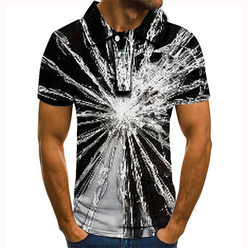

Men's Golf Shirt 3D Print Color Block Graphic Prints Button-Down Short Sleeve Street Tops Casual Fashion Cool Black / Sports