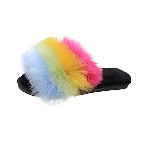 

Women's Sandals Flat Heel Round Toe Rubber Feather Color Block Wine Purple Yellow