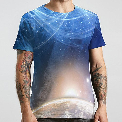 

Men's Unisex Tee T shirt 3D Print Galaxy Graphic Prints Plus Size Print Short Sleeve Casual Tops Basic Designer Big and Tall Blue