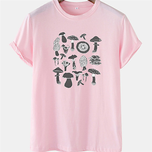 

Men's Unisex Tee T shirt Hot Stamping Mushroom Plus Size Short Sleeve Casual Tops 100% Cotton Basic Designer Big and Tall Black Yellow Blushing Pink