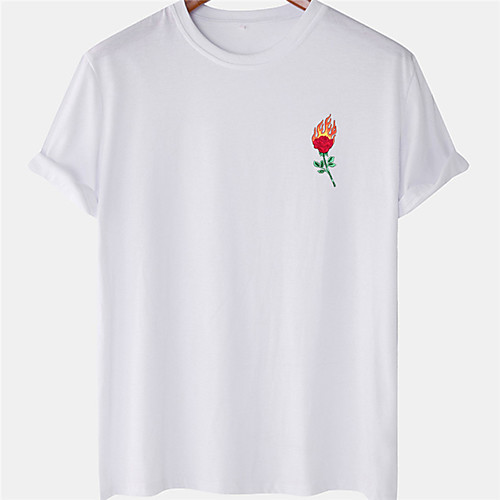 

Men's Unisex Tee T shirt Hot Stamping Flame Rose Plus Size Short Sleeve Casual Tops 100% Cotton Basic Designer Big and Tall White Blushing Pink Khaki