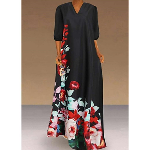 

Women's A Line Dress Maxi long Dress White Black Half Sleeve Floral Solid Color Fall Summer V Neck Elegant Casual 2021 S M L XL XXL 3XL