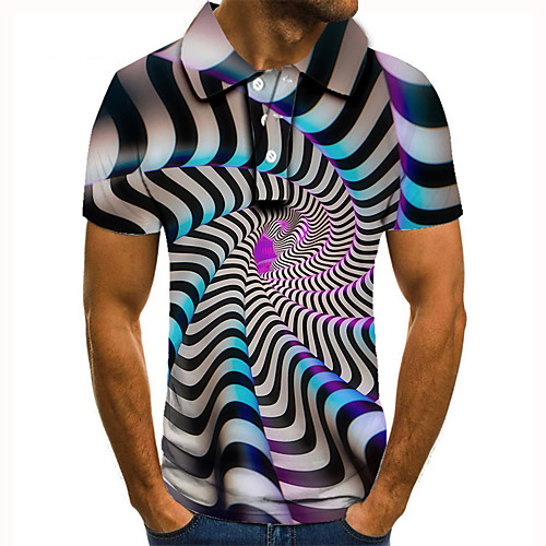 

Men's Golf Shirt 3D Print Optical Illusion Graphic Prints Button-Down Short Sleeve Street Tops Casual Fashion Cool Black / White / Sports