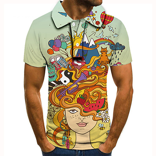 

Men's Golf Shirt 3D Print Cartoon Graphic Prints Human Button-Down Short Sleeve Street Tops Casual Fashion Cool Green / Sports