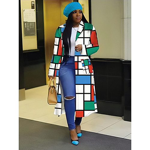 

Women's Coat Casual / Daily Fall Winter Long Coat Regular Fit Casual Jacket Square Bell Bottom colourful Yellow red blue