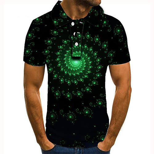 

Men's Golf Shirt 3D Print Polka Dot Graphic Prints Button-Down Short Sleeve Street Tops Casual Fashion Cool Green / Sports