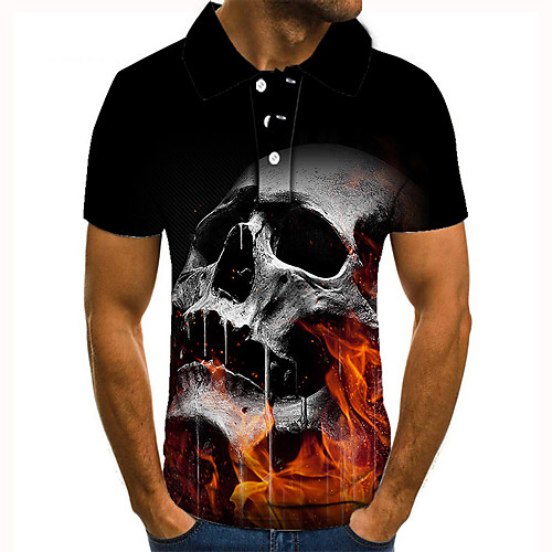 

Men's Golf Shirt 3D Print Graphic Prints Skull Button-Down Short Sleeve Street Tops Casual Fashion Cool Black / Sports