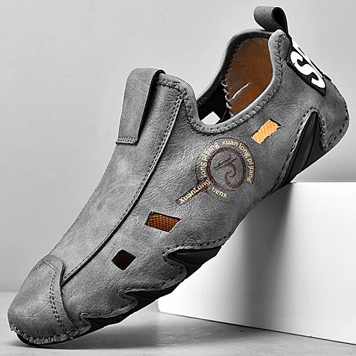 

Men's Loafers & Slip-Ons Leather Shoes Comfort Loafers Sporty Casual Daily Outdoor Water Shoes Walking Shoes Nappa Leather Cowhide Breathable Handmade Non-slipping Booties / Ankle Boots Gray Khaki