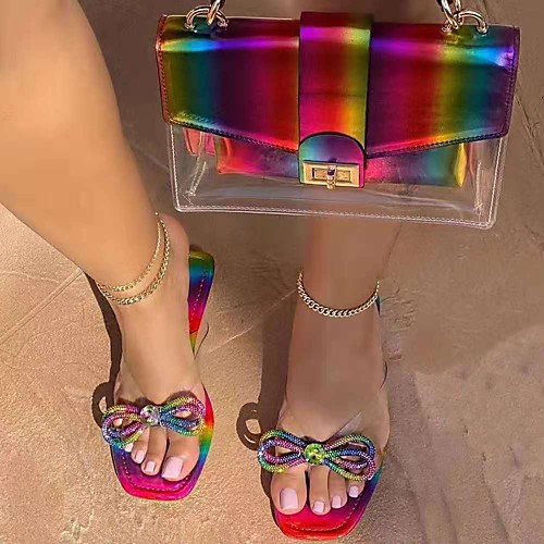 

Women's Sandals Flat Heel Round Toe PU Flower Camouflage Rainbow