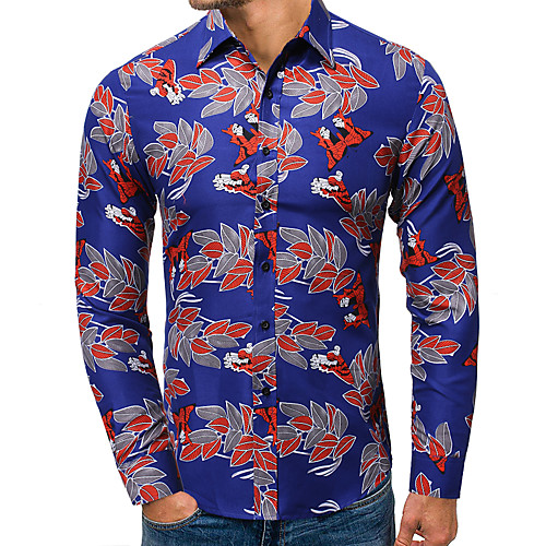

Men's Shirt Other Prints Plants Print Long Sleeve Casual Tops Blue
