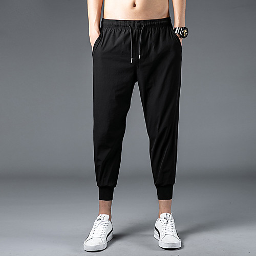 

Men's Simple Chino Breathable Outdoor Casual Daily Jogger Chinos Pants Solid Color Plain Ankle-Length Classic Black Light Grey