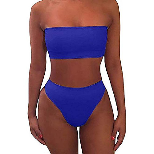 

Women's Bikini 2 Piece Swimsuit High Waist Slim Solid Color Light Blue Sapphire Bright green Camel powder Double-layer inner net for jacket Swimwear Bathing Suits New Sexy Sports / Padded Bras