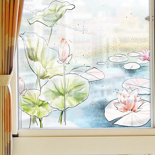 

Cartoon Lotus Pond Pattern Matte Window Film Cling Vinyl Thermal-Insulation Privacy Protection Home Decor For Window Cabinet Door Sticker / Window Sticker 6058CM