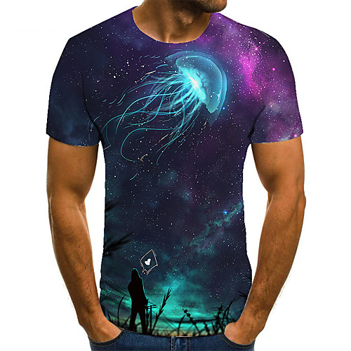 

Men's Unisex Tee T shirt Shirt 3D Print Galaxy Graphic Prints Plus Size Print Short Sleeve Casual Tops Basic Fashion Designer Big and Tall Round Neck Purple