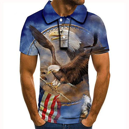 

Men's Golf Shirt 3D Print Graphic Prints Eagle Flag Button-Down Short Sleeve Street Tops Casual Fashion Cool Blue / Sports